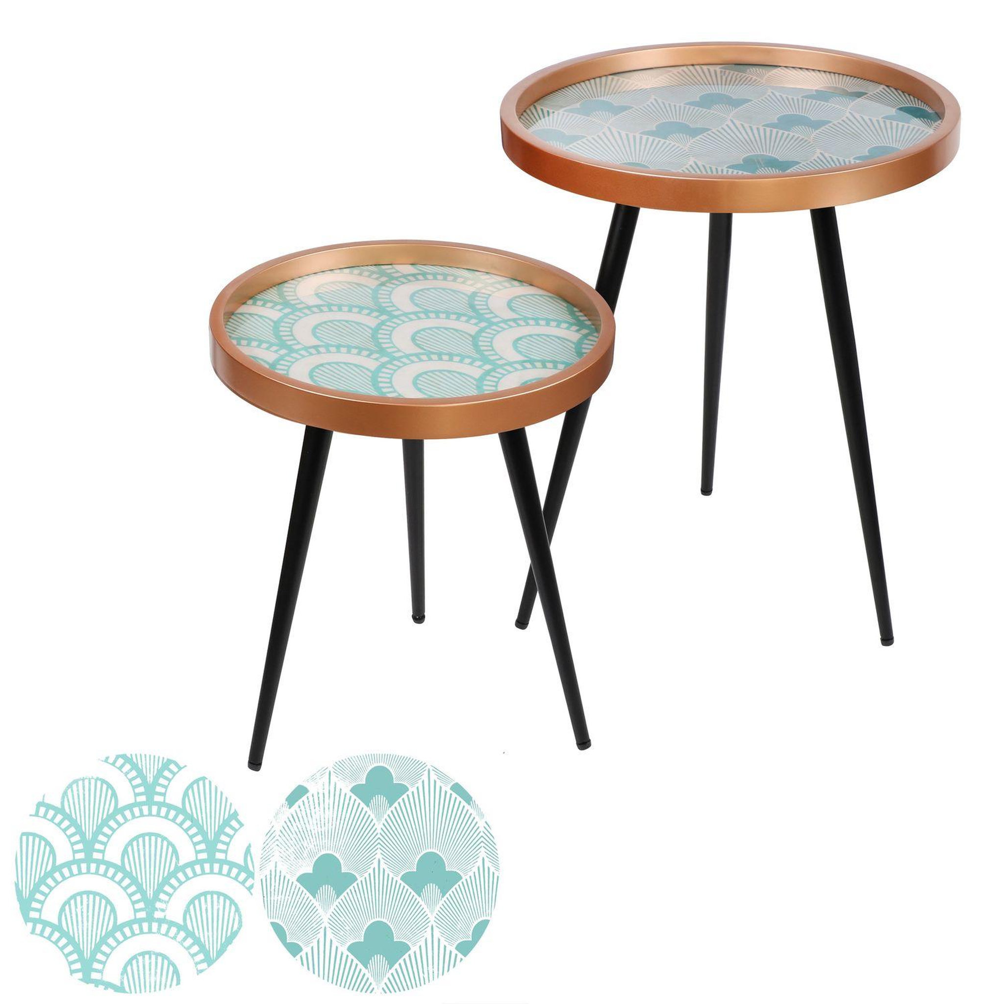 DIVERS 2 tables d'appoint design art déco. Coloris disponibles : Bleu, Noir
