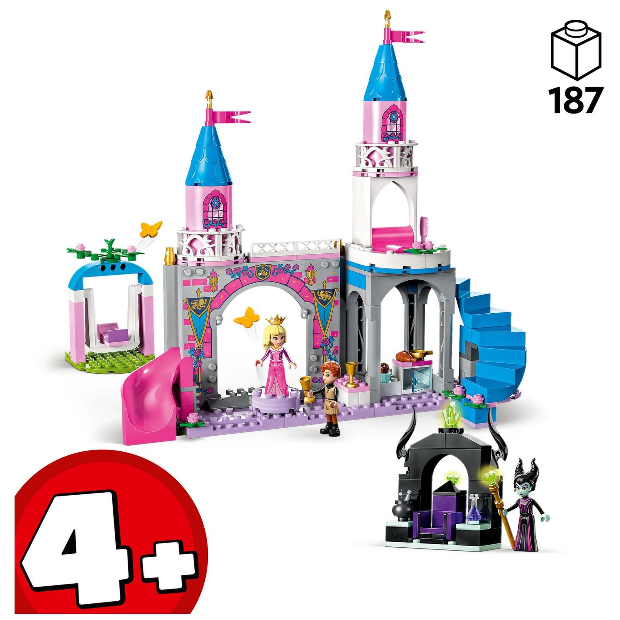 Voir la diapositive 4 : LEGO Disney Princess 43211 Le château d'Aurore, Jouet pour Filles et Garçons 4 Ans, Figurines Belle au Bois Dormant, Prince Philippe et Mini-Poupée Maléfique