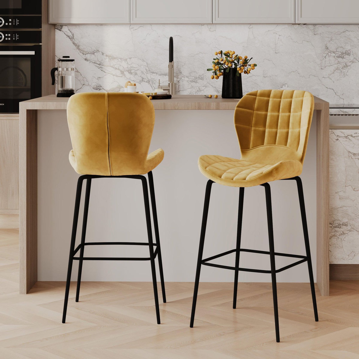 Rendez vous déco Pack 4 chaises de bar en velours jaune et bleu 75 cm-Mazzia