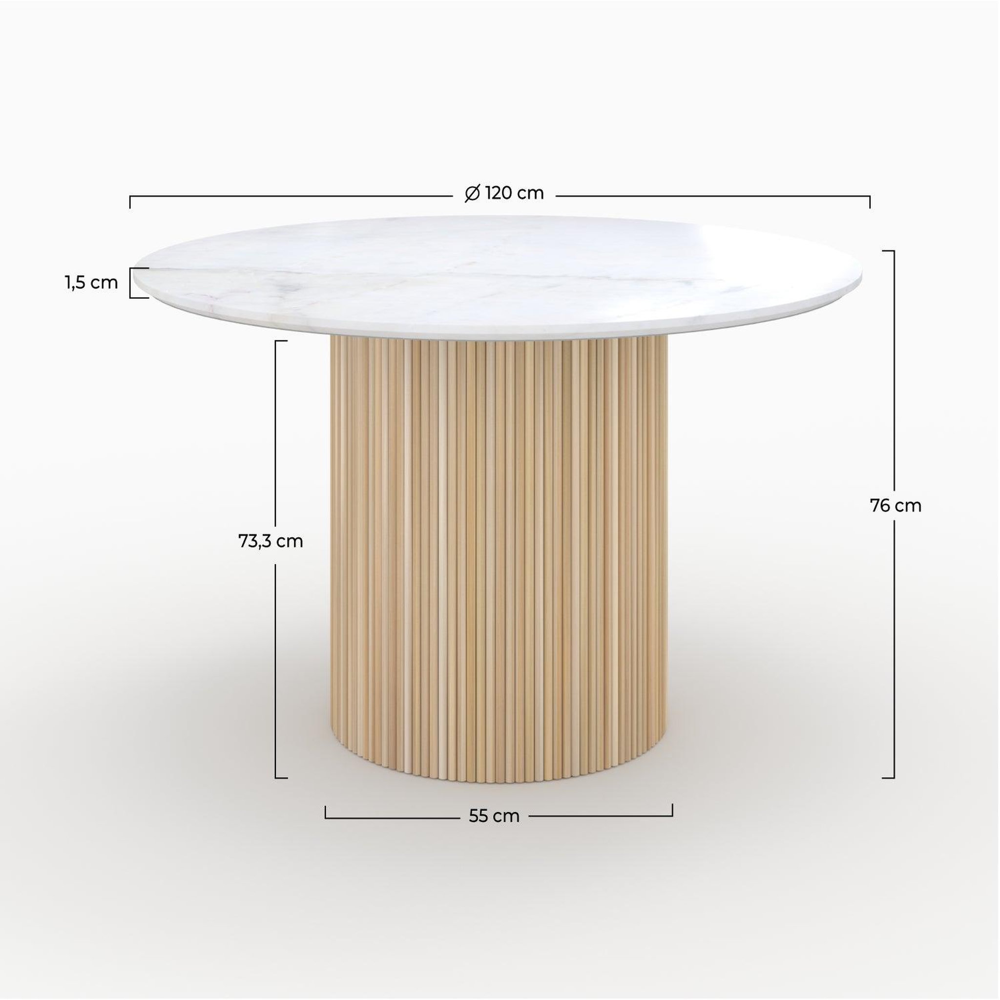 Voir la diapositive 4 : MAISON PAVANE Table ronde 4 personnes en marbre blanc et bois de manguier d120 cm-agathe