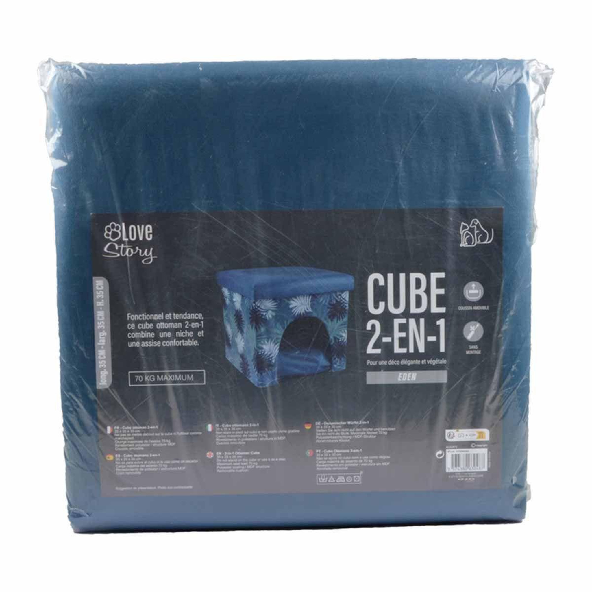 Voir la diapositive 4 : LOVE STORY Niche cube 2 en 1 pour animaux  eden  35cm bleu