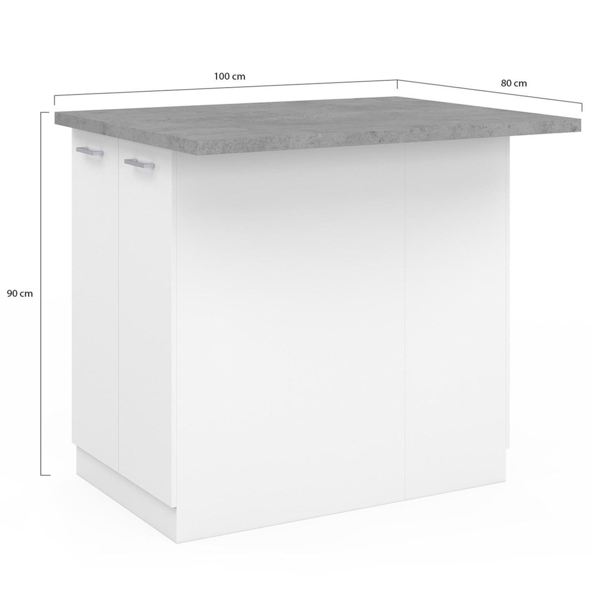 ID MARKET Ilot central IVO 100 cm blanc avec plan de travail effet béton