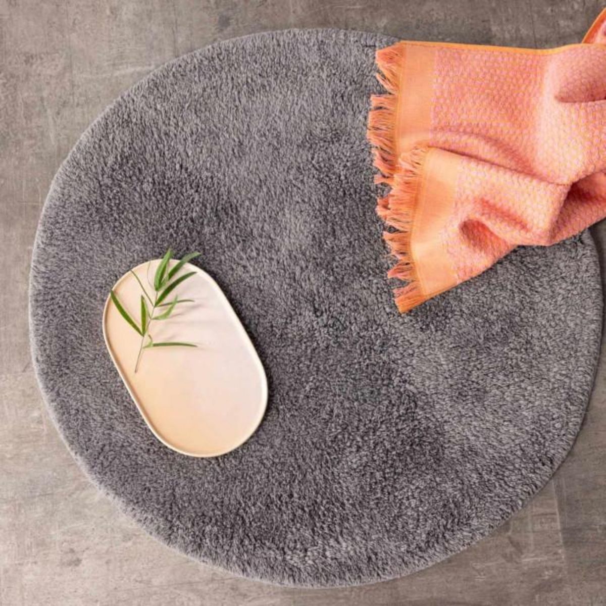Paris Prix Tapis Rond de Salle de Bain  Valle  60cm Gris Foncé