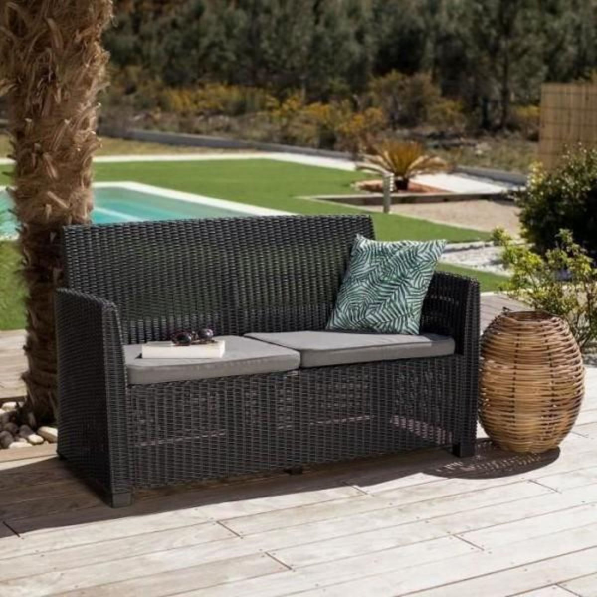 ALLIBERT by KETER Salon de jardin - résine imitation rotin tressé - Allibert by KETER - 4 personnes - Mia - Gris graphite