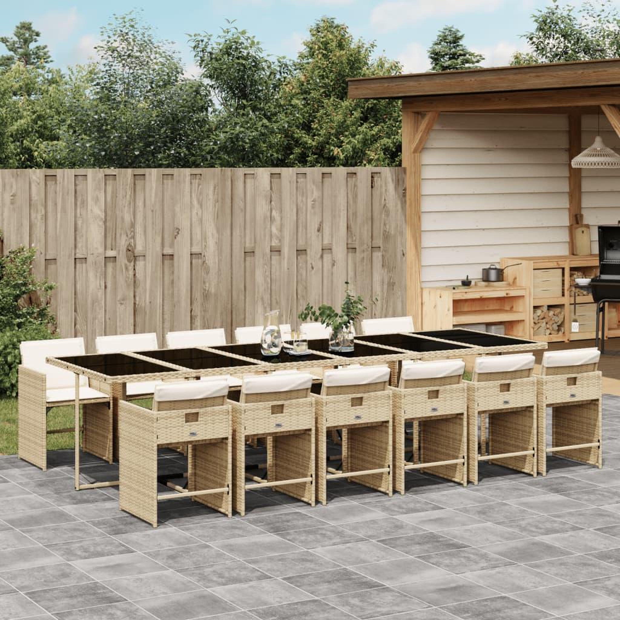 VIDAXL Ensemble a manger de jardin et coussins 13 pcs beige