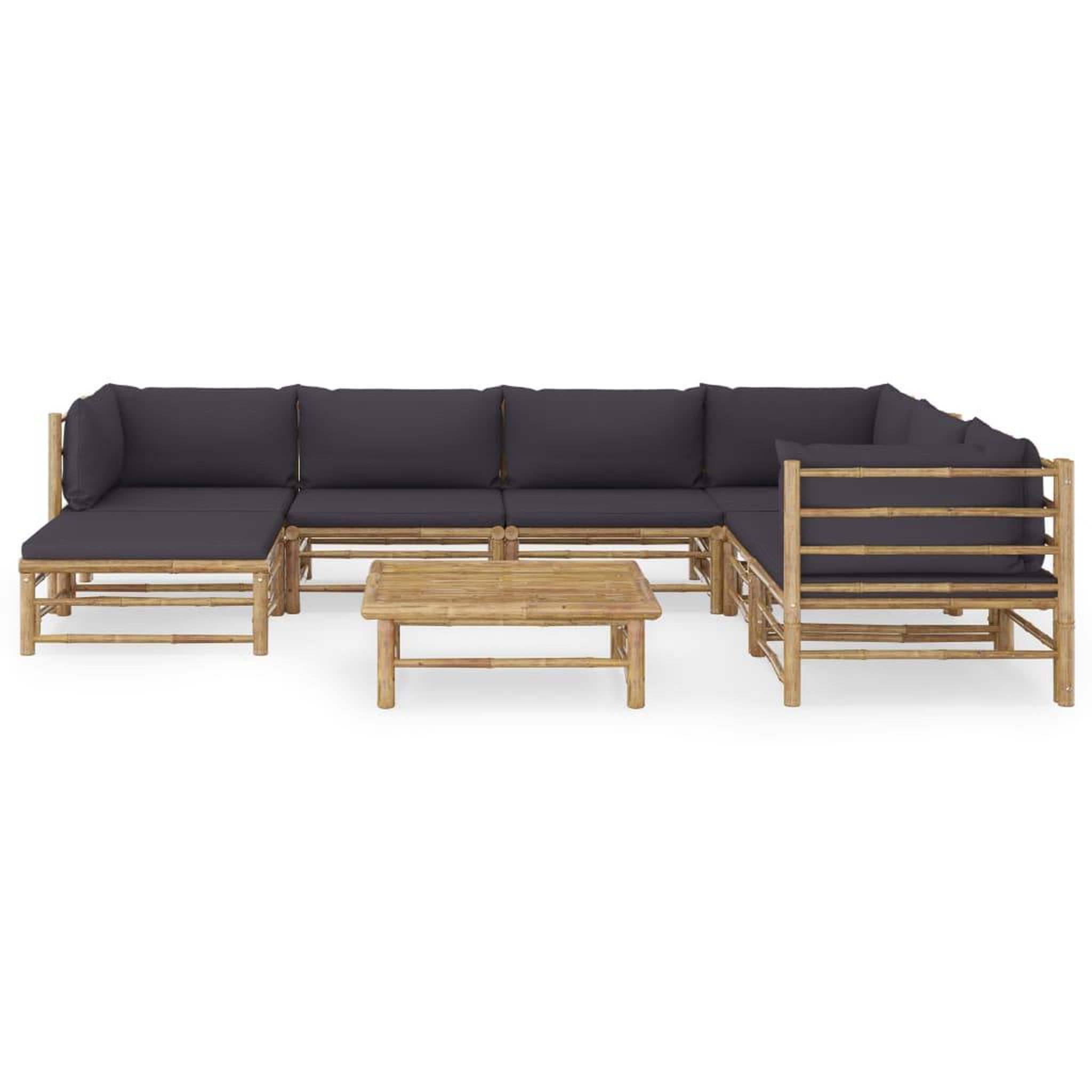 Voir la diapositive 2 : VIDAXL Salon de jardin 8 pcs avec coussins gris fonce bambou