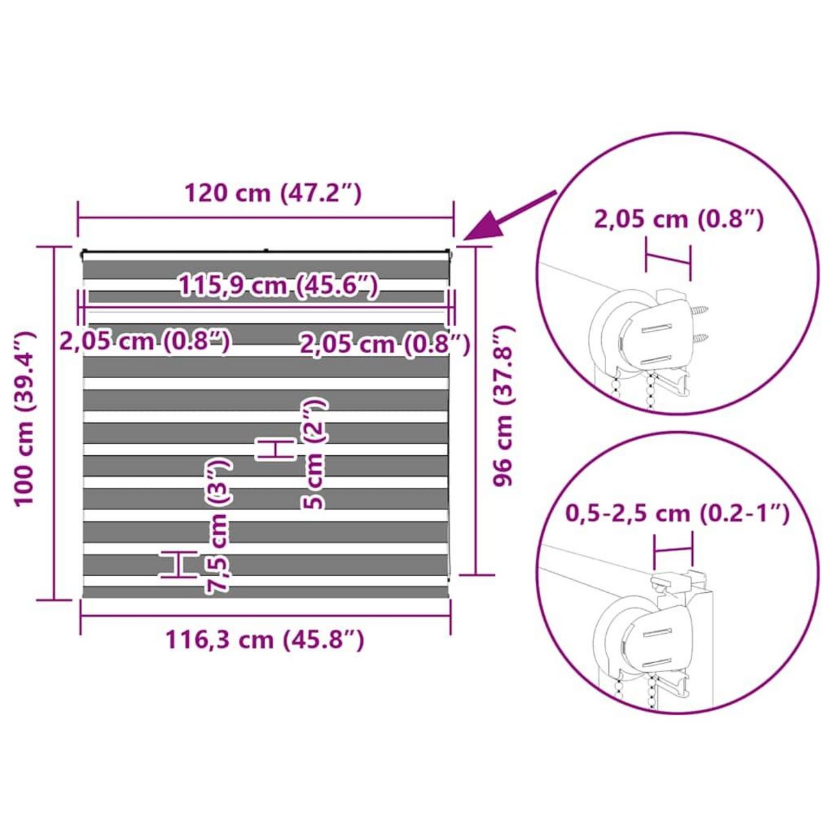 VIDAXL Store zebre noir 120x100 cm largeur du tissu 115,9 cm polyester