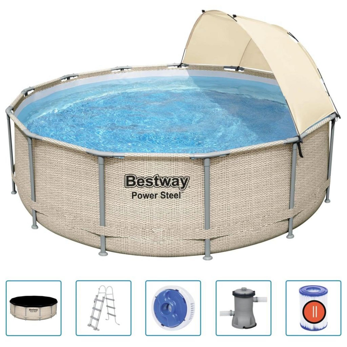 BESTWAY Bestway Ensemble de piscine avec auvent Power Steel 396x107 cm