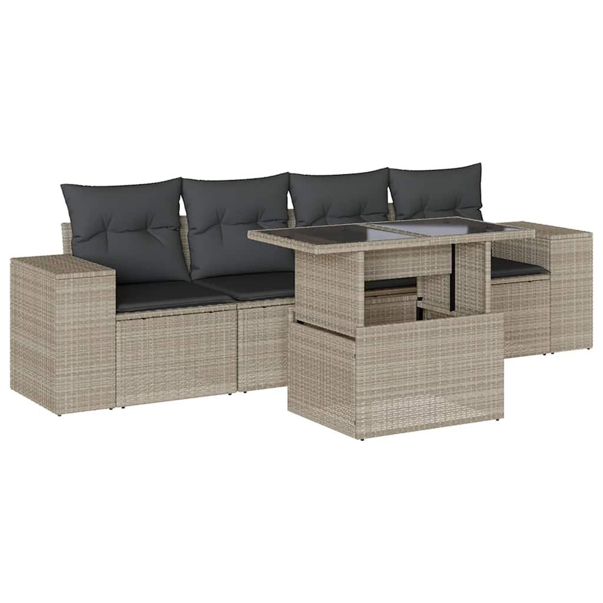 Voir la diapositive 2 : VIDAXL Salon de jardin 5 pcs avec coussins gris clair resine tressee