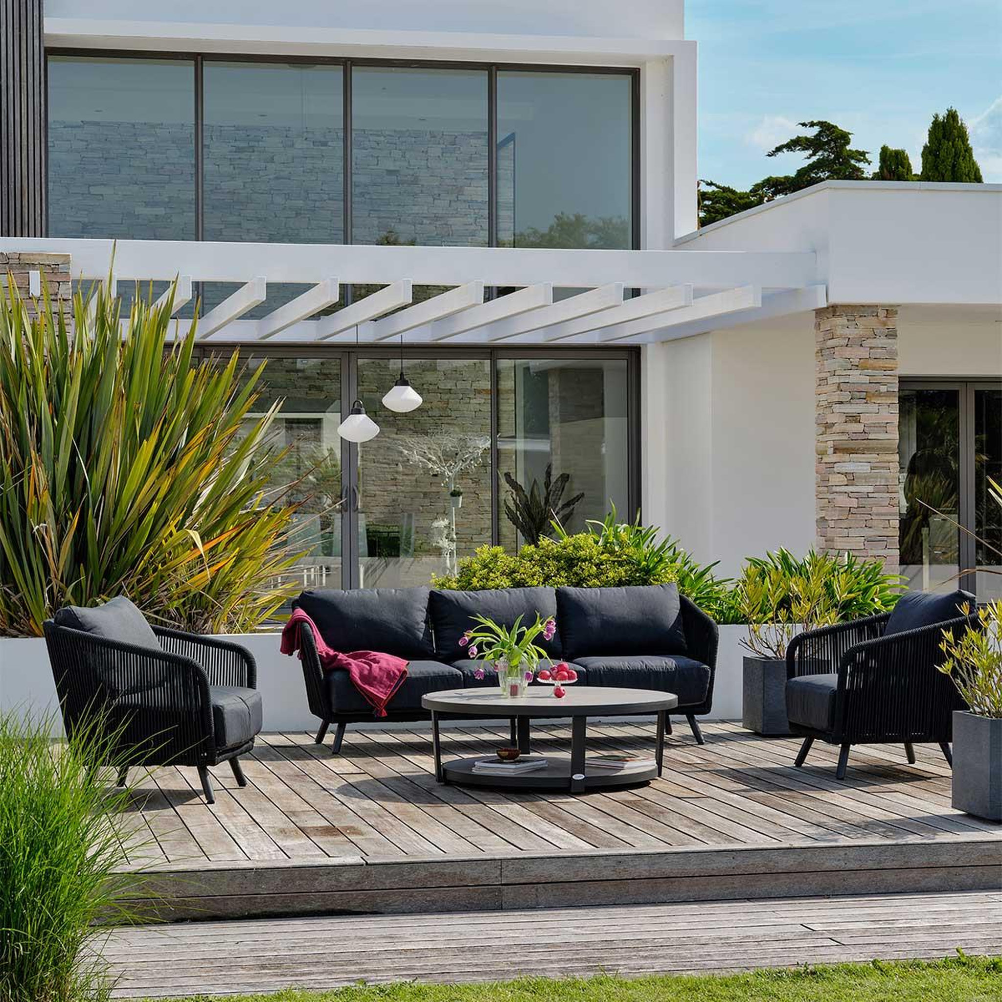 Voir la diapositive 2 : Paris Prix Salon de jardin 5 places  biarritz  225cm noir & anthracite