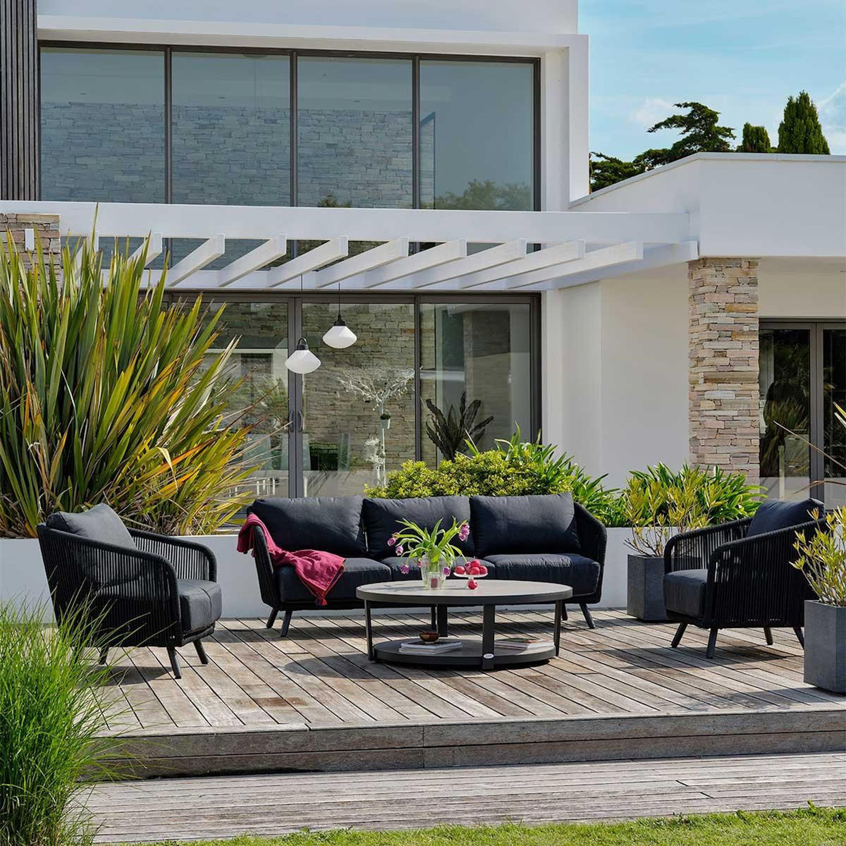 Paris Prix Salon de Jardin 5 Places  Biarritz  225cm Noir & Anthracite