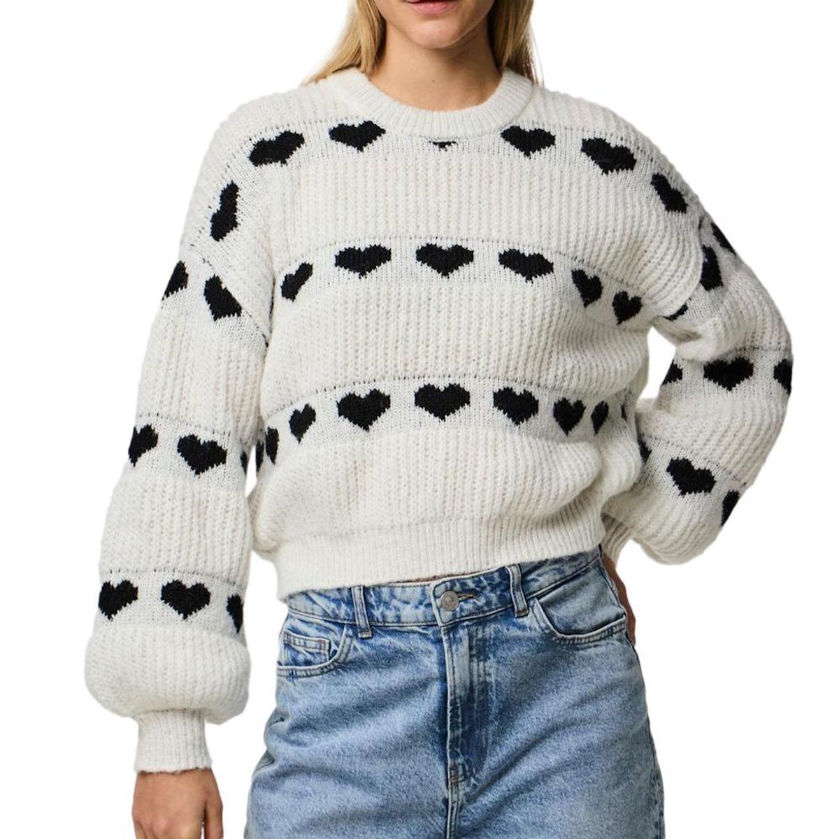 Pieces Pull Blanc/ Coeur Femme Pieces Nove