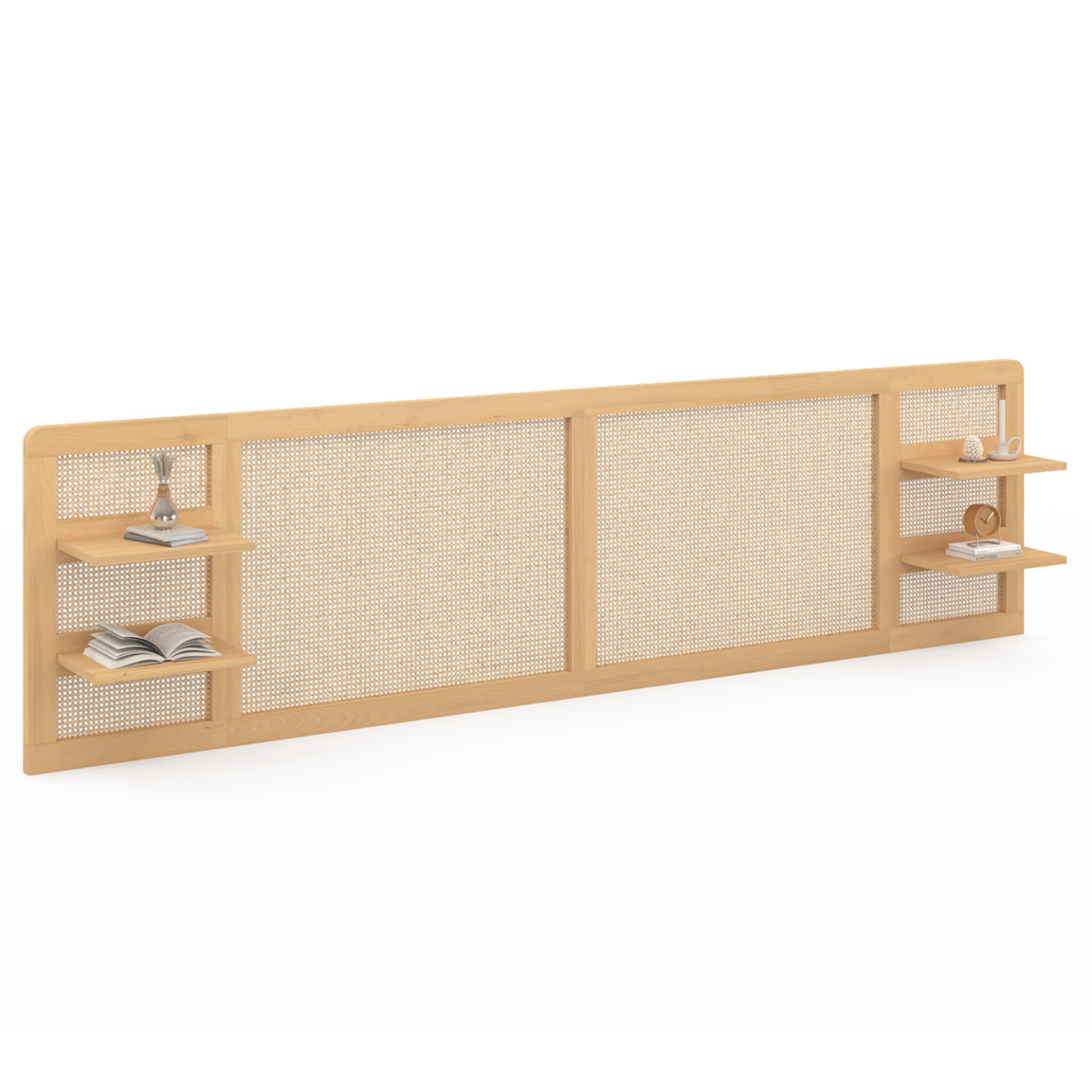 ID MARKET Tête de lit suspendue edhen 240 cm cannage et bois avec étagères