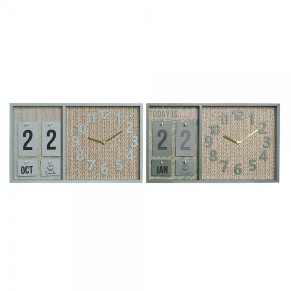 AAAAA Horloge Murale DKD Home Decor Vert Bois polypropylène Plastique Bois MDF Tropical 40 x 5 x 24 cm (2 Unités)