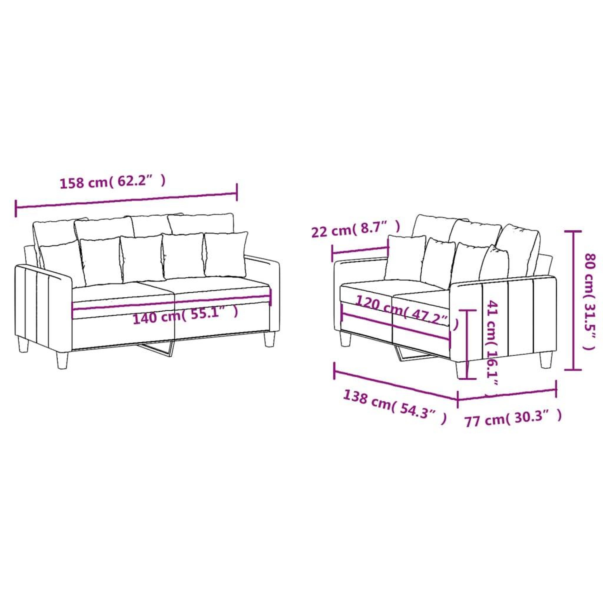 Voir la diapositive 6 : VIDAXL Ensemble de canapes 2 pcs avec coussins Noir Tissu