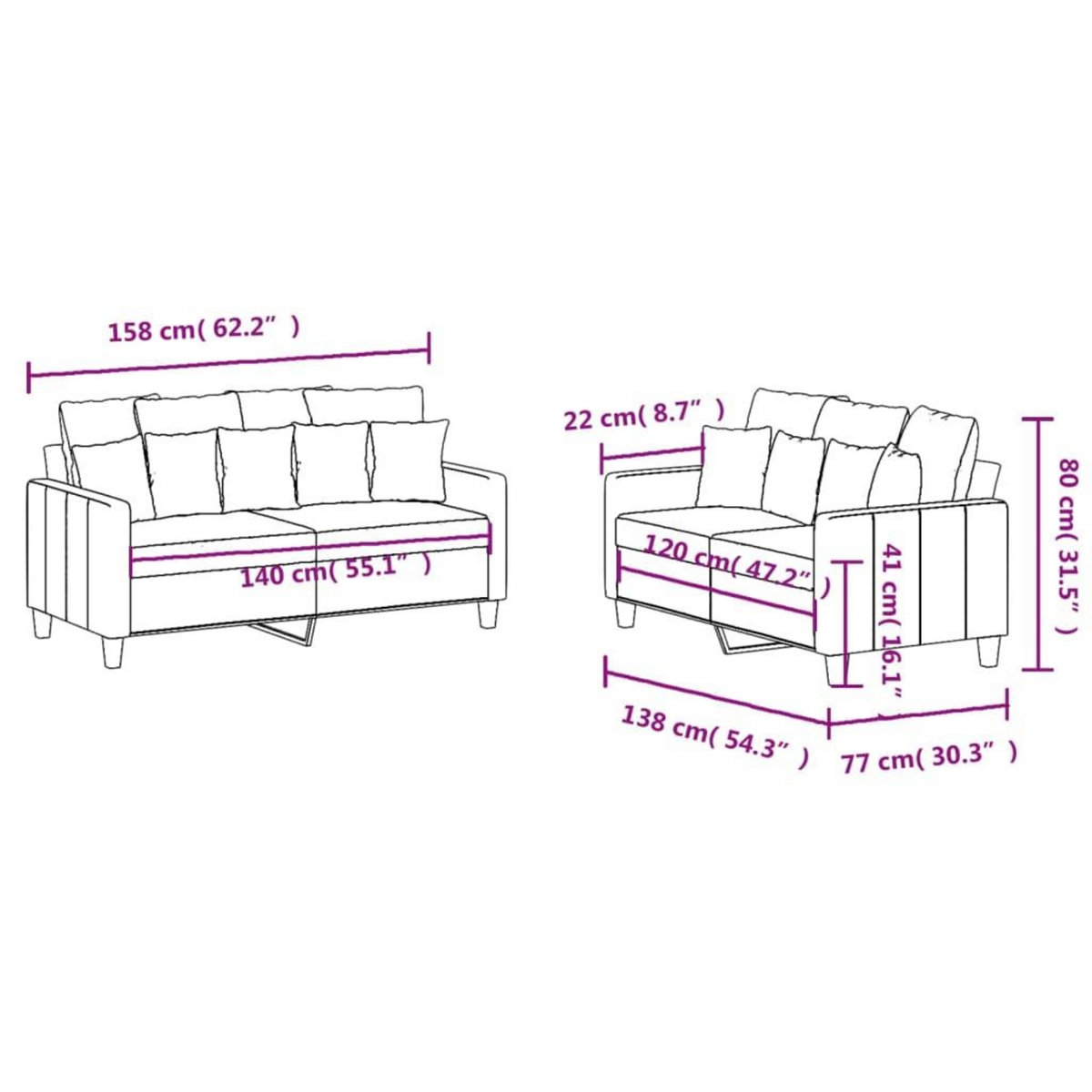 VIDAXL Ensemble de canapes 2 pcs avec coussins Noir Tissu