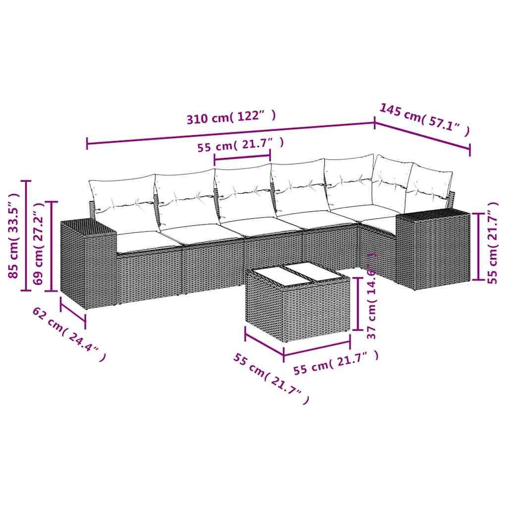 Voir la diapositive 6 : VIDAXL Salon de jardin 7 pcs avec coussins noir resine tressee