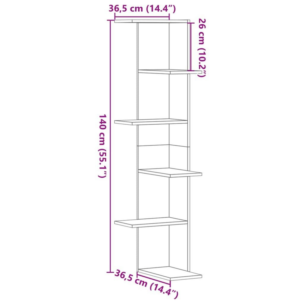 VIDAXL Etagere d'angle murale blanc 36,5x36,5x140 cm bois d'ingenierie