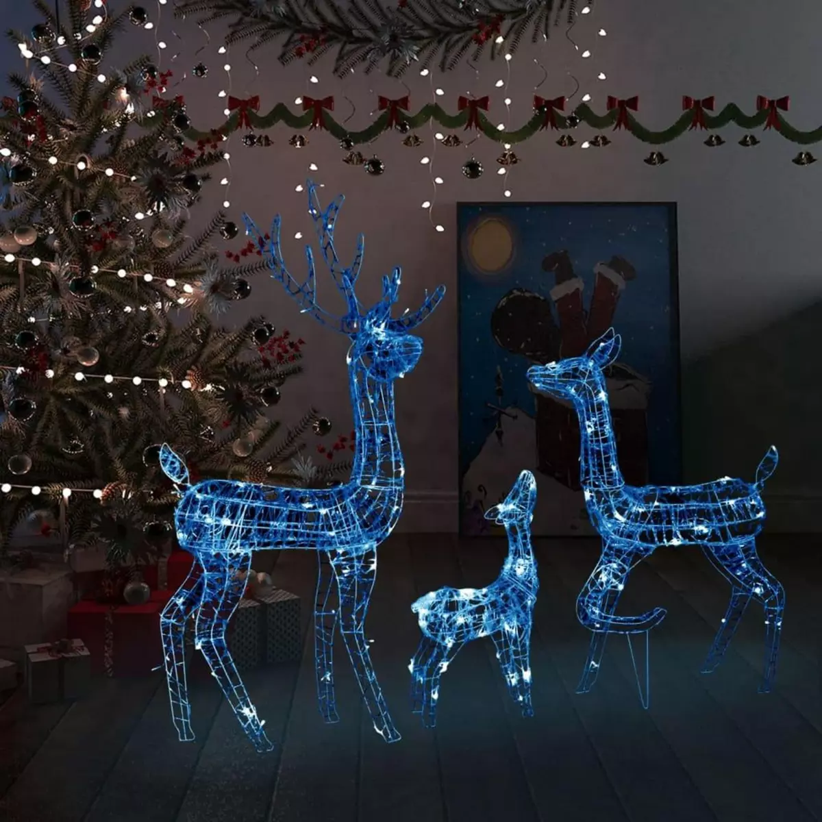 VIDAXL Famille de rennes de decoration Acrylique 300 LED bleu