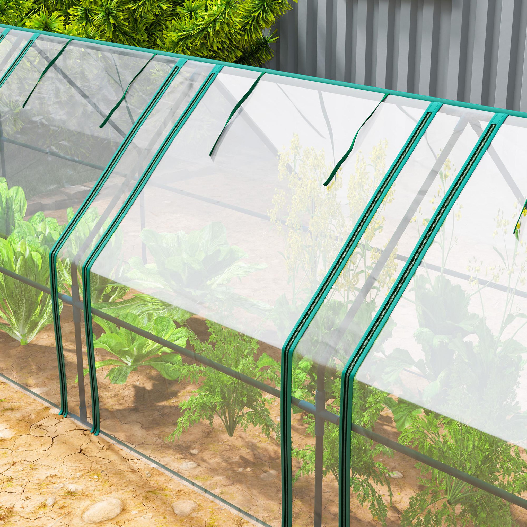 Voir la diapositive 4 : OUTSUNNY Mini serre tunnel de jardin fenêtres enroulables acier pe transparent