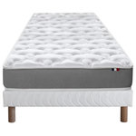 IDLITERIE Ensemble matelas mousse ferme réversible ALTO et sommier - confort français. Coloris disponibles : Gris, Blanc, Bleu, Noir, Vert