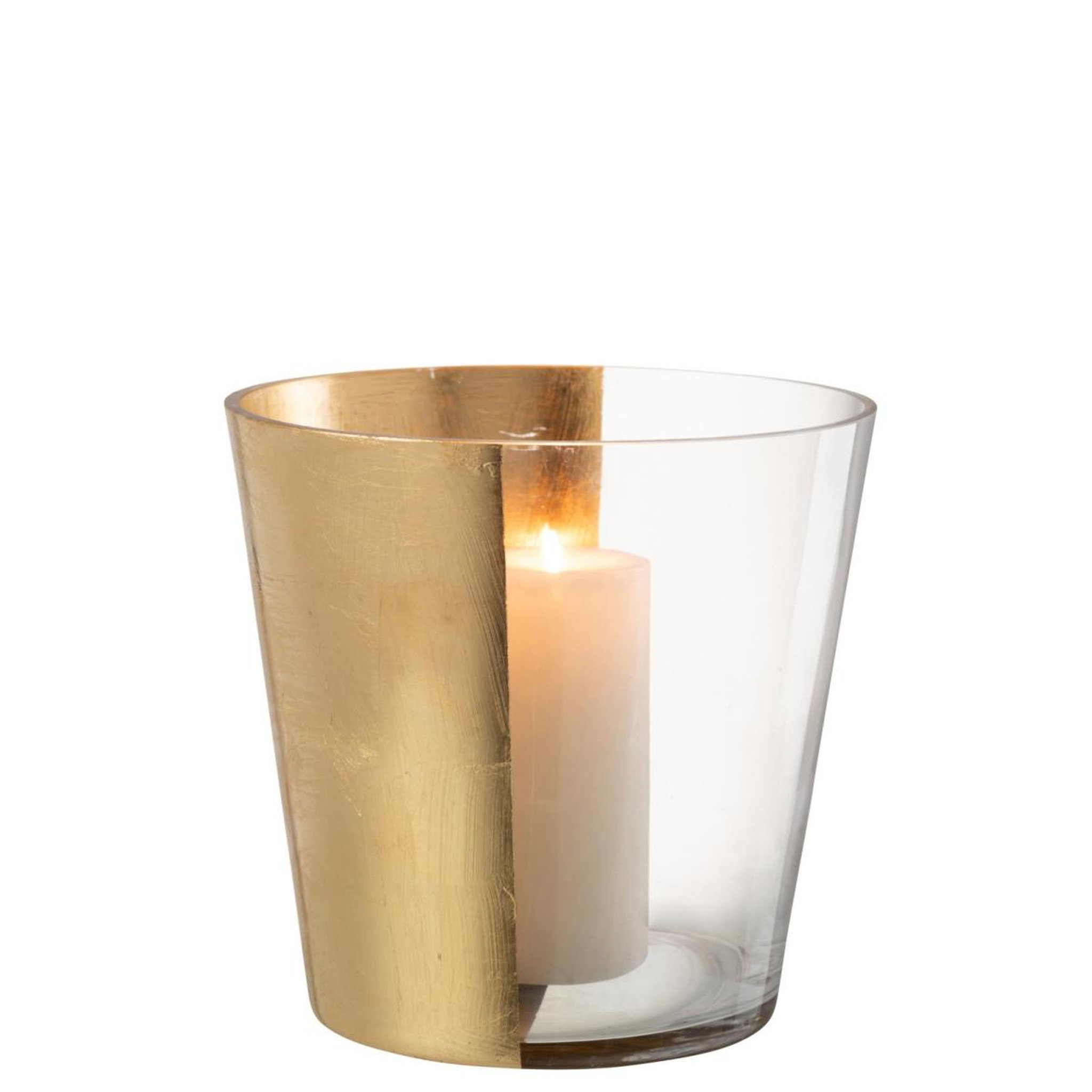 Voir la diapositive 2 : J-LINE Photophore Design en Verre  Boe  23cm Transparent & Or