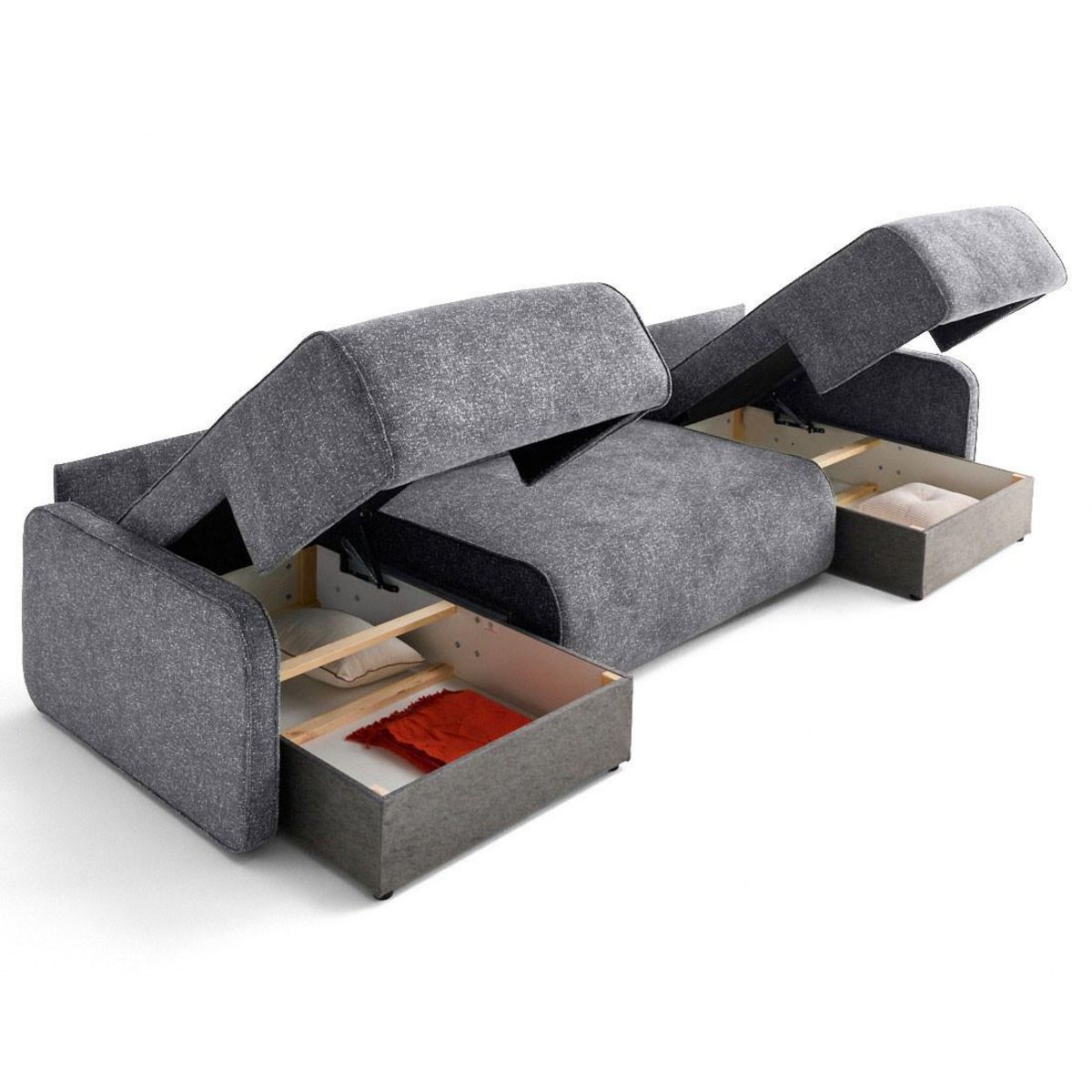 LISA DESIGN Apolline - canapé panoramique en u 7 places convertible avec coffres en tissu moucheté