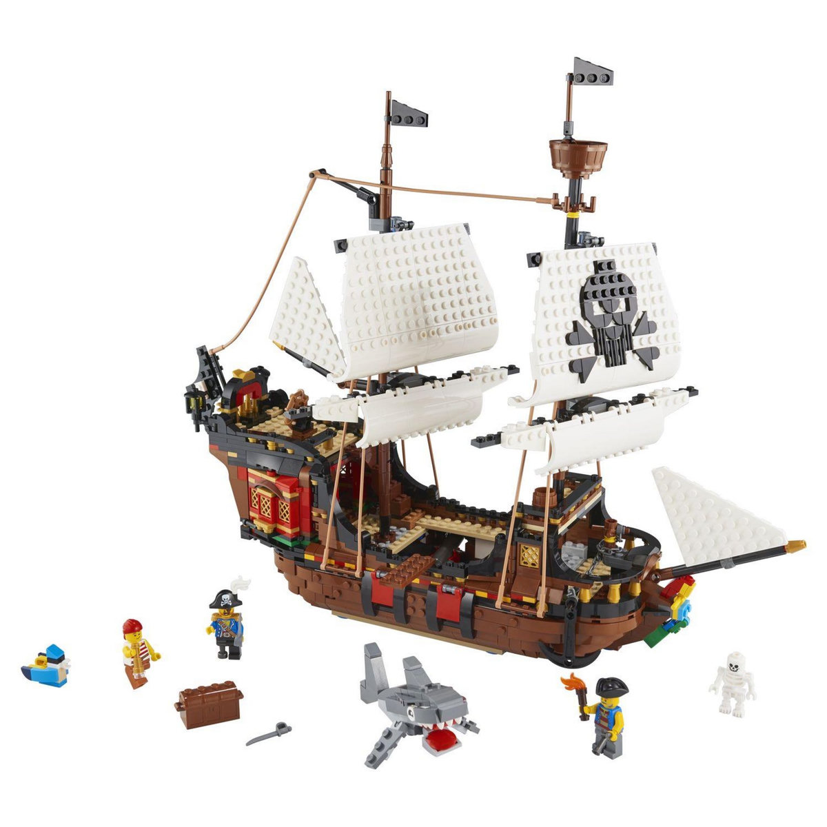 LEGO Creator 31109 Le bateau pirate -  Auberge et Île au Crâne, Jouet Créatif 3 en 1, pour Enfants de 9 Ans et Plus