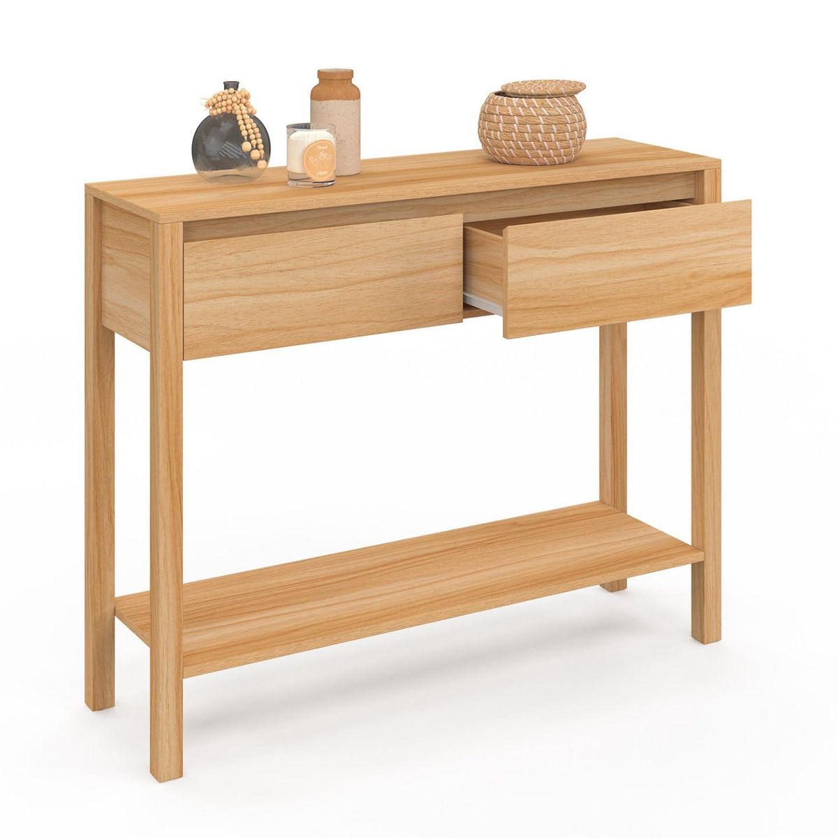 ID MARKET Console 2 tiroirs TOSCANE 1 étagère effet teck