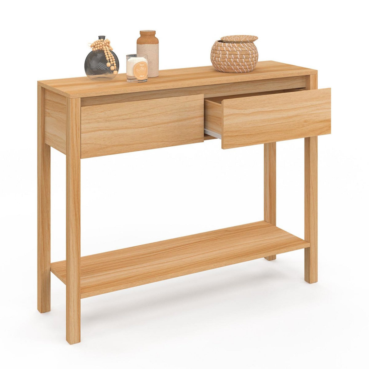 ID MARKET Console 2 tiroirs TOSCANE 1 étagère effet teck