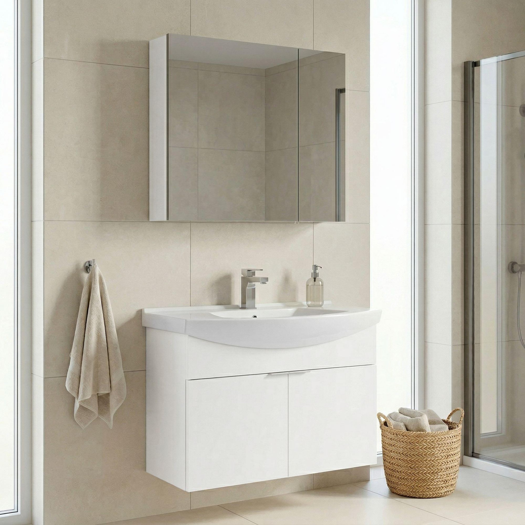 Voir la diapositive 2 : Habitat et Jardin Meuble avec simple vasque et miroir  Purus 80  - 80 x 50 x 58 cm - White