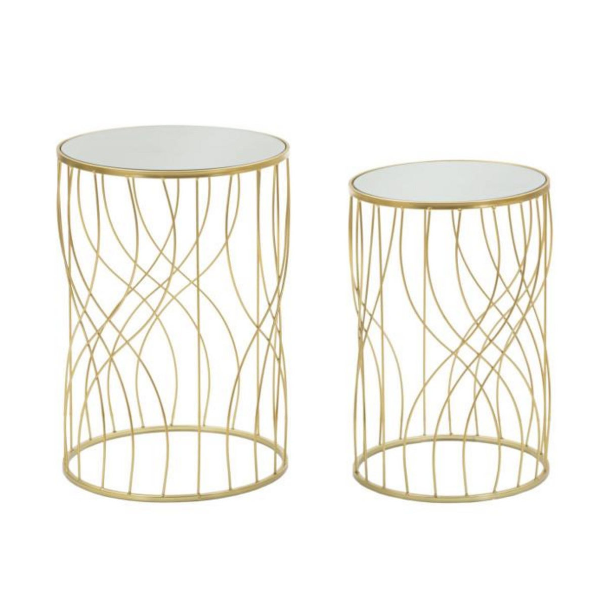 Paris Prix Lot de 2 Tables d'Appoint  Lignes  55cm Or