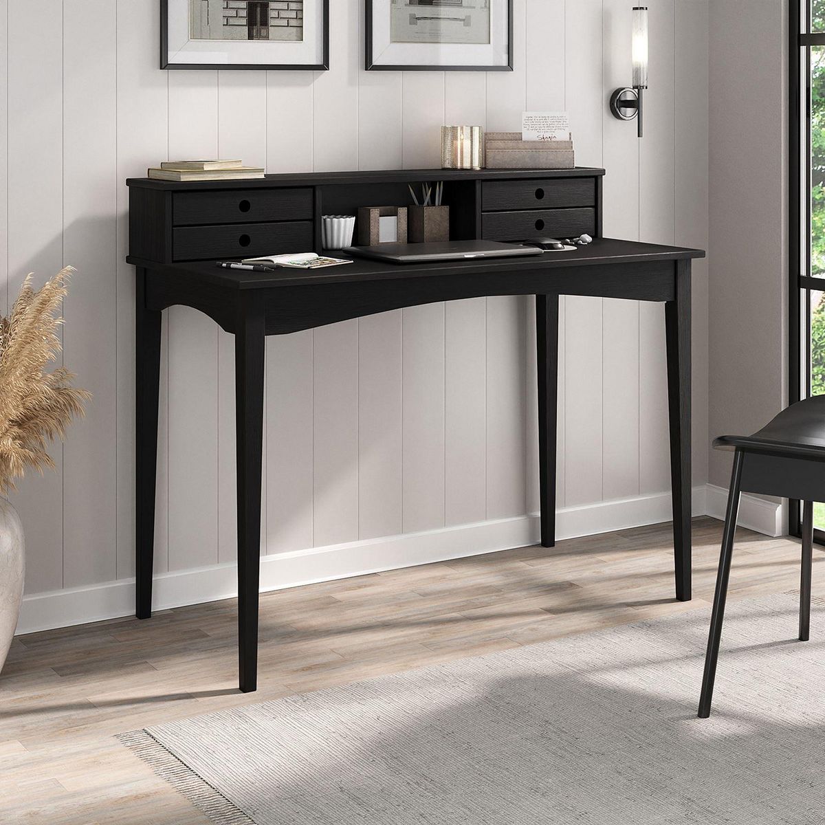 IDIMEX Bureau MILANO en pin massif avec 4 tiroirs et 1 niche