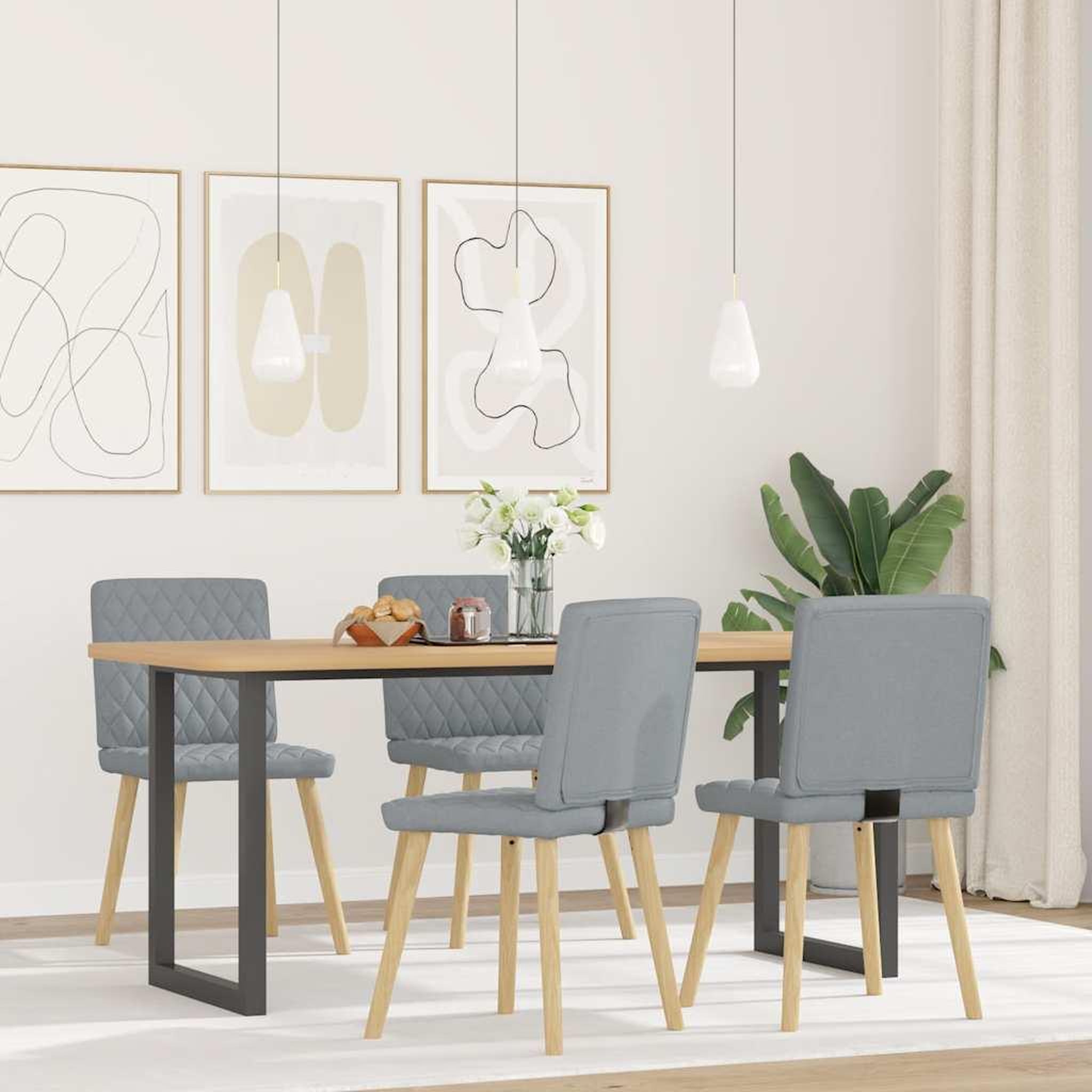 Voir la diapositive 2 : VIDAXL Chaises a manger lot de 4 gris clair tissu
