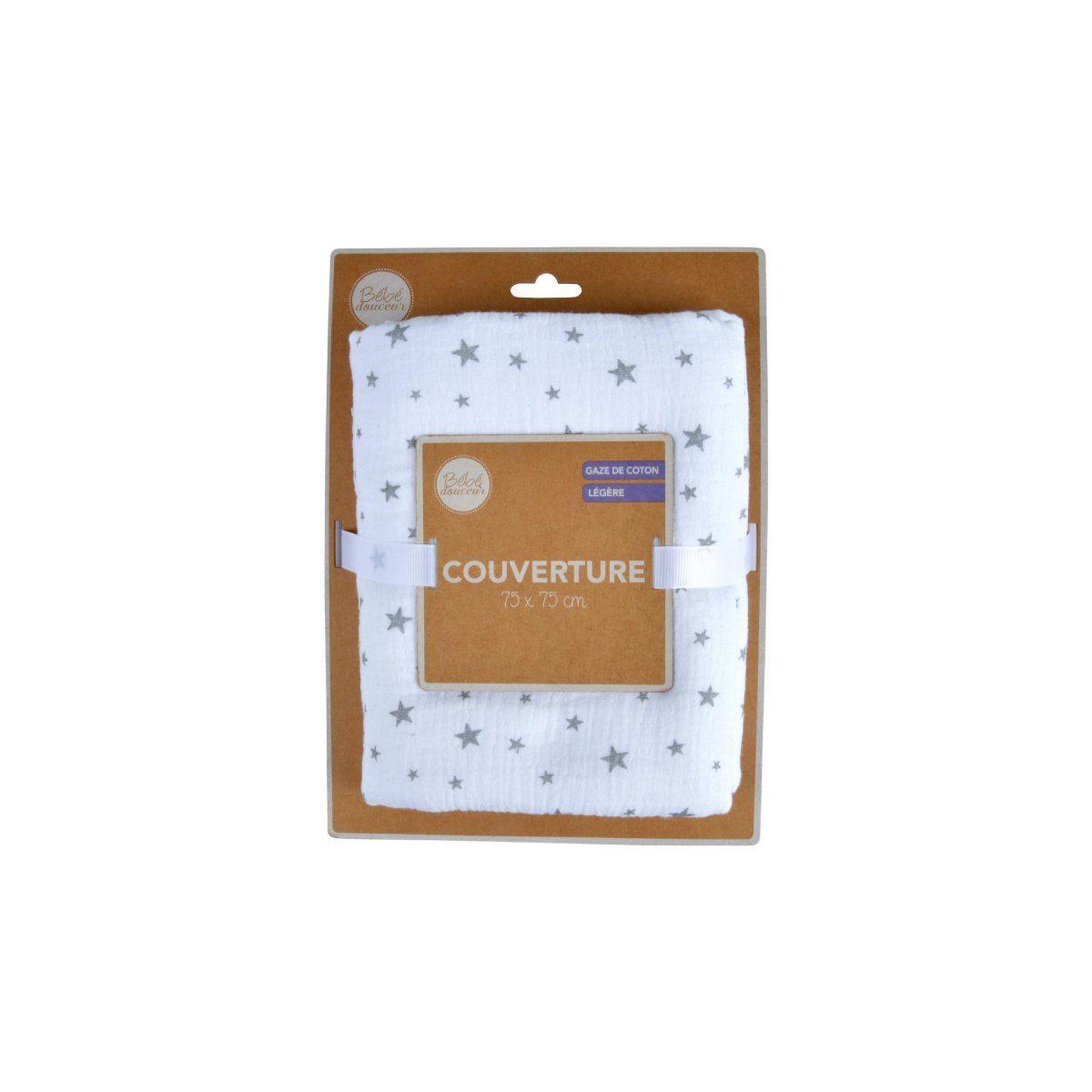 Voir la diapositive 2 : BEBE DOUCEUR Couverture pour Bébé  Coton  75x75cm Blanc