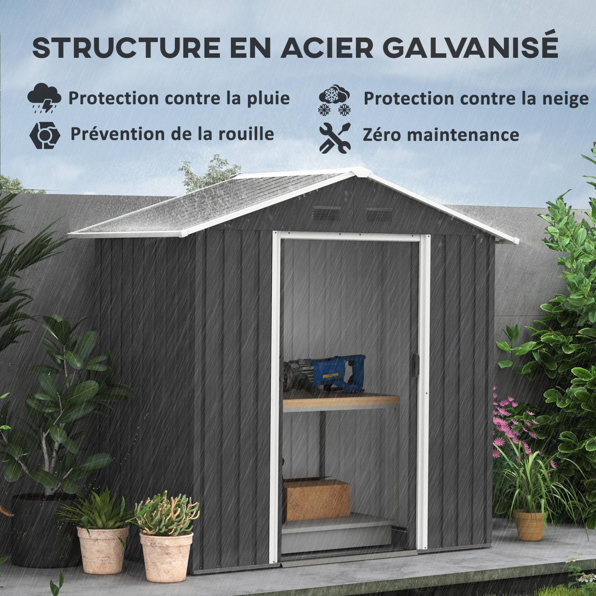 OUTSUNNY Abri de jardin - remise pour outils - cabanon porte verrouillable - dim. 194L x 110l x 184H cm - tôle d'acier anthracite