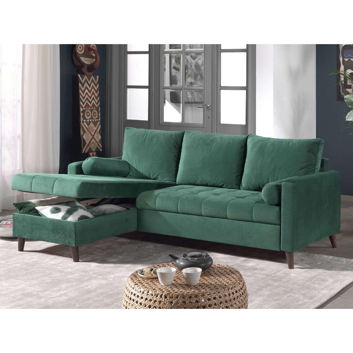 BEST MOBILIER Polar - canapé d'angle réversible convertible - en velours au design scandinave - 4 places