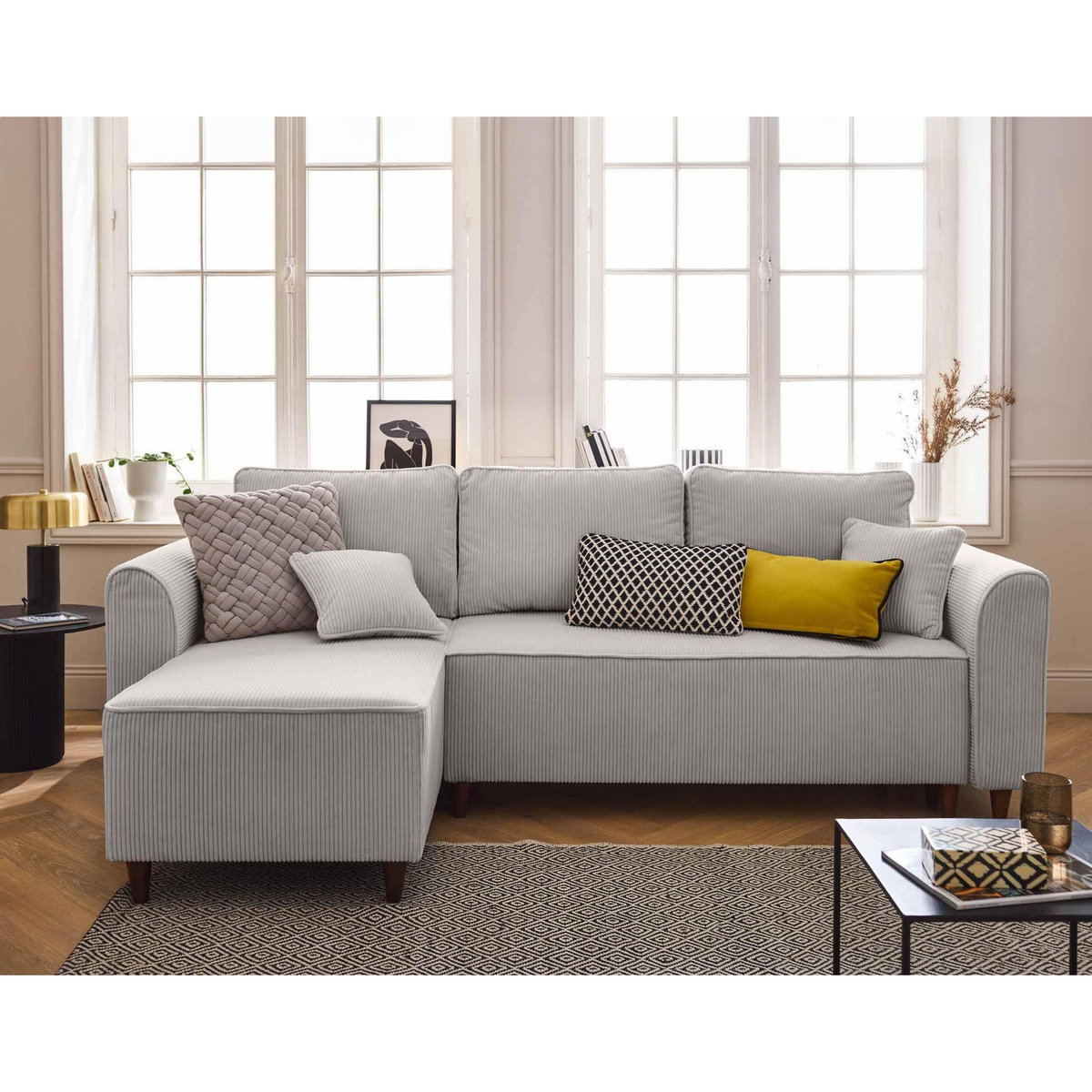 BEST MOBILIER Saphir - canapé d'angle réversible 4 places - convertible avec coffre - en velours côtelé