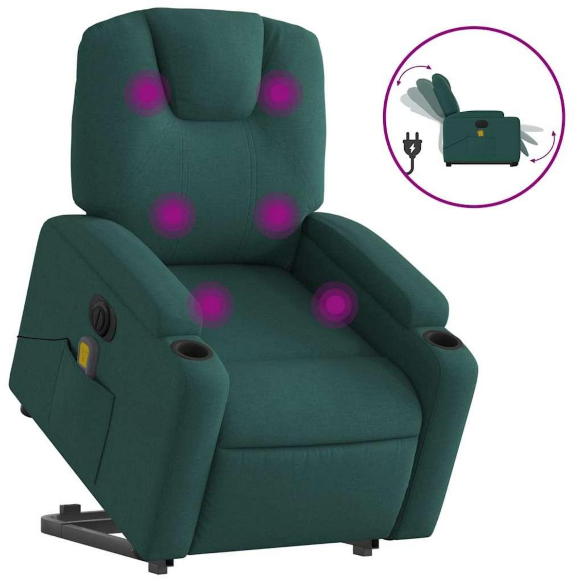 VIDAXL Fauteuil inclinable de massage electrique Vert fonce Tissu
