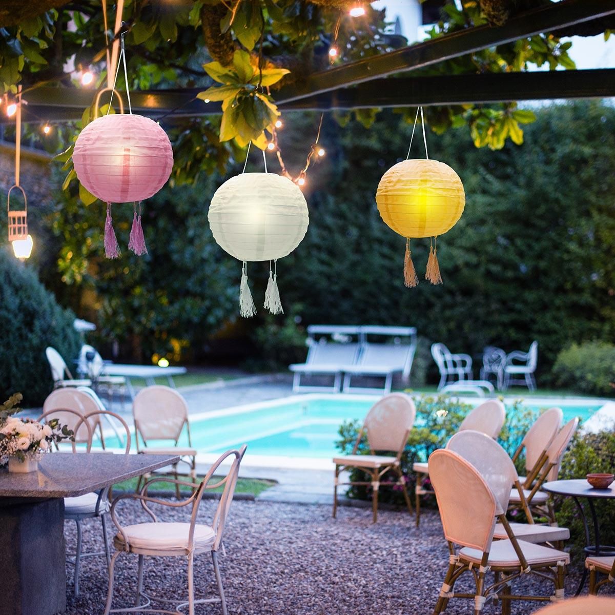 Lumisky Lot de 3 lampion solaire SHANGRI LA Orange Nylon D20cm