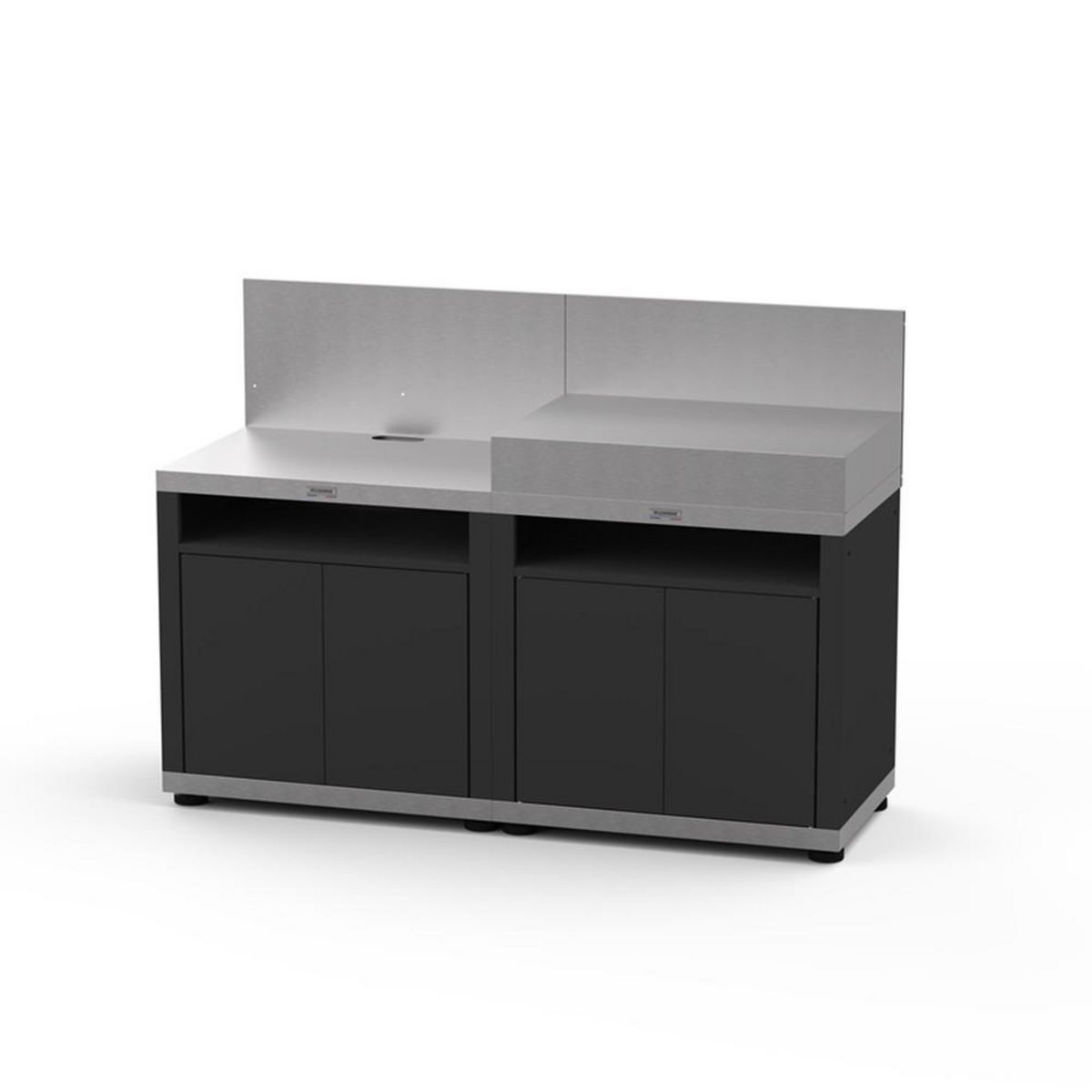 Le marquier Cuisine 2 éléments avec crédence en inox et acier noir - 160 x 56 x 115 cm