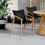 Voir la diapositive 2 : ID MARKET Lot de 4 chaises de jardin MALTA structure en métal effet bois, lanières et coussins noirs