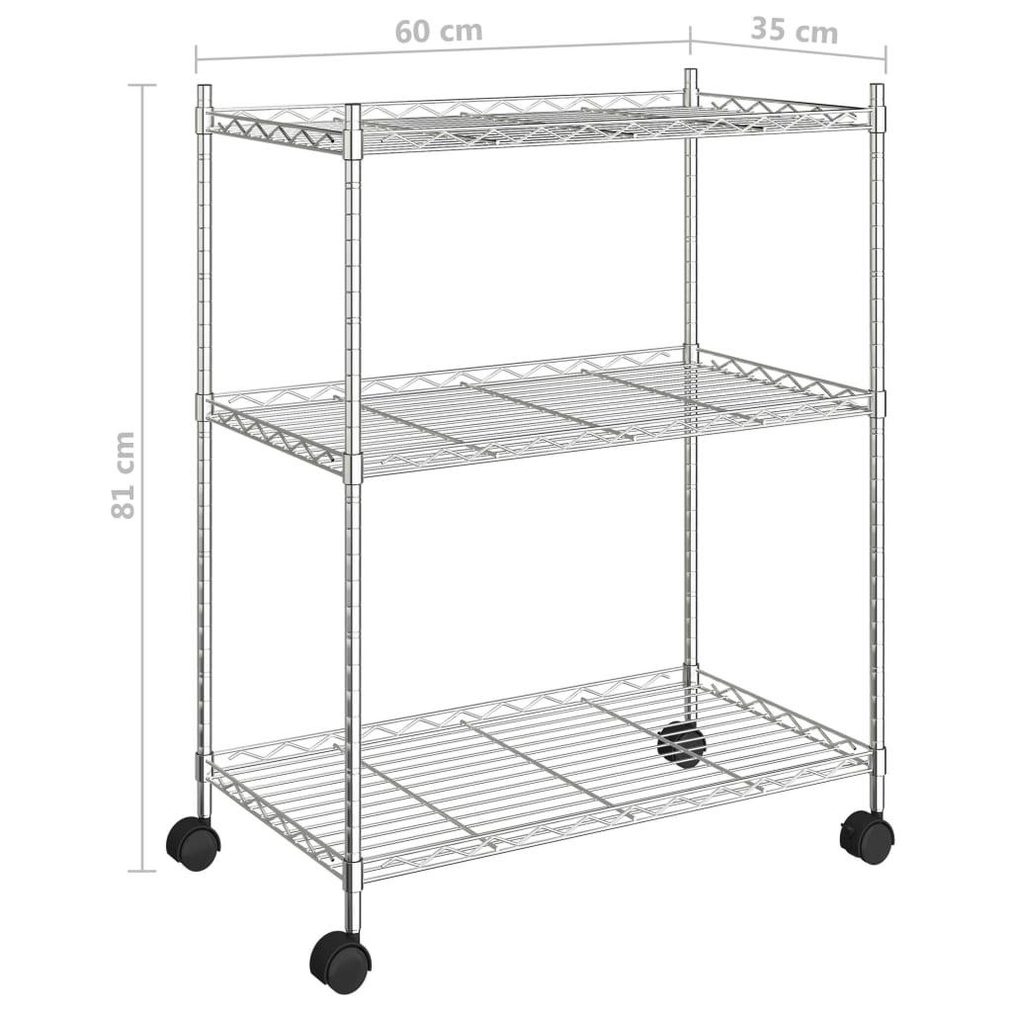 Voir la diapositive 6 : VIDAXL Etagere de rangement 3 niveaux et roues 60x35x81cm chrome 150kg