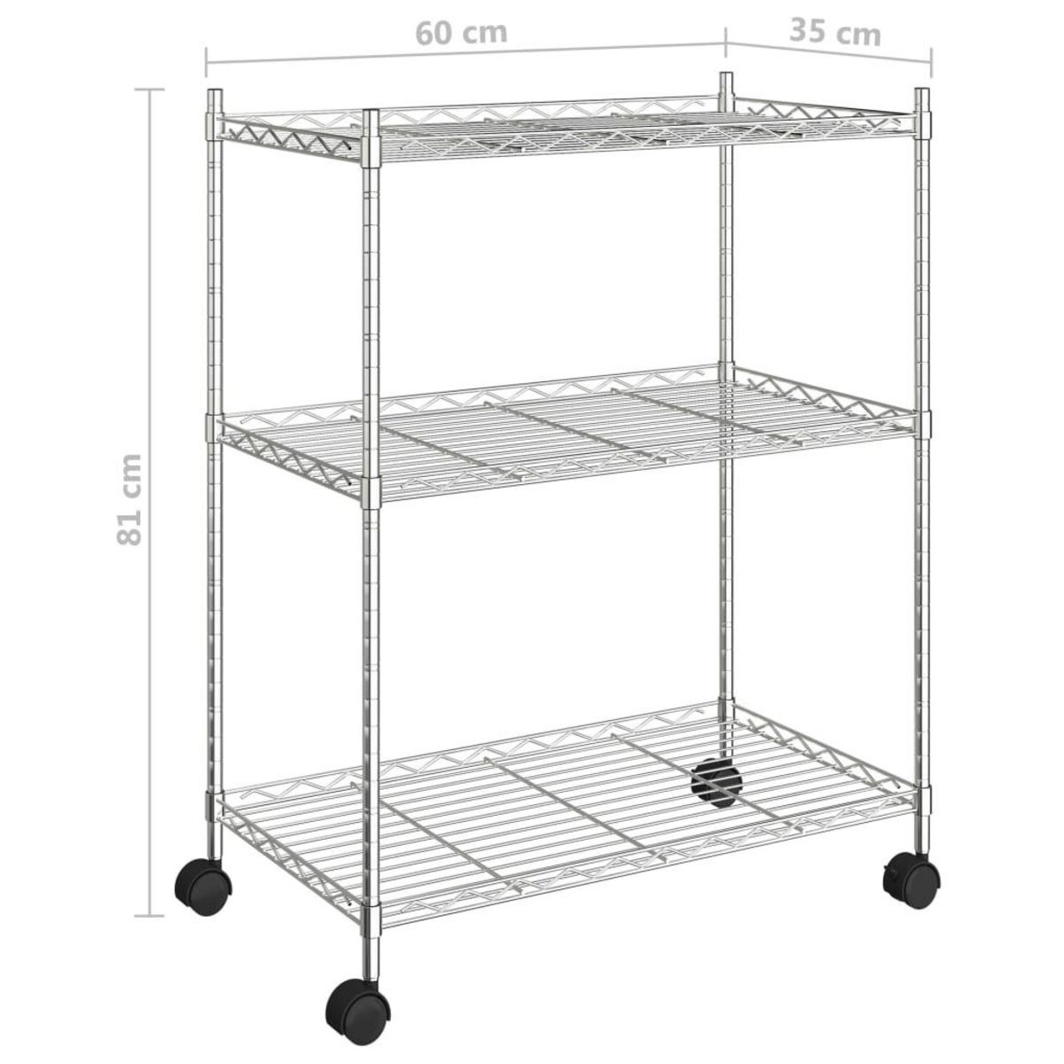 VIDAXL Etagere de rangement 3 niveaux et roues 60x35x81cm chrome 150kg