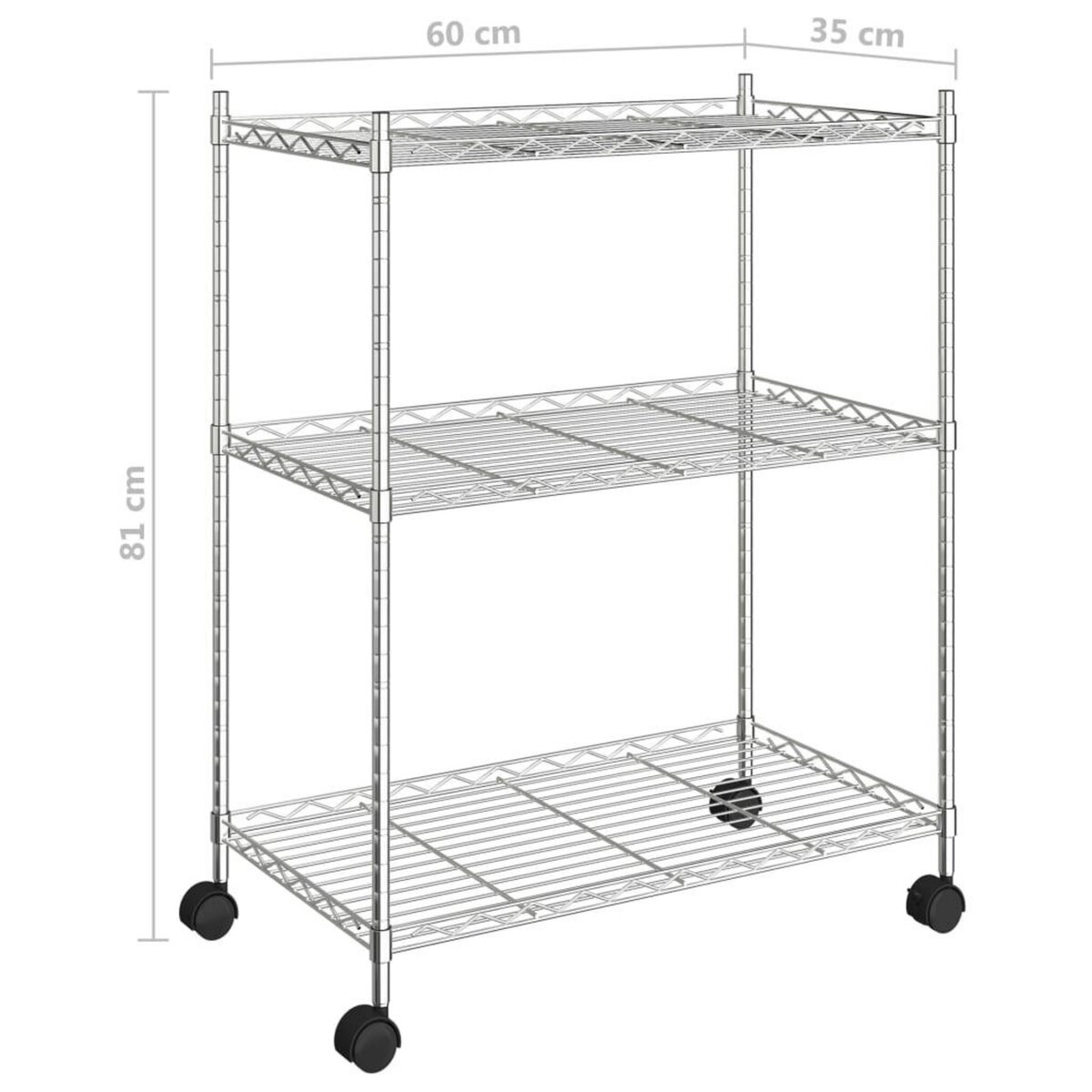 VIDAXL Etagere de rangement 3 niveaux et roues 60x35x81cm chrome 150kg