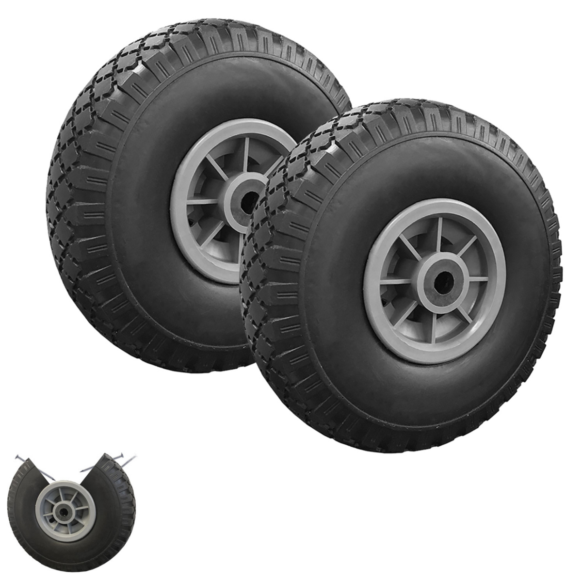 ID MARKET Lot de 2 roues increvables 250mm pour diable chariot alésage axe 16mm