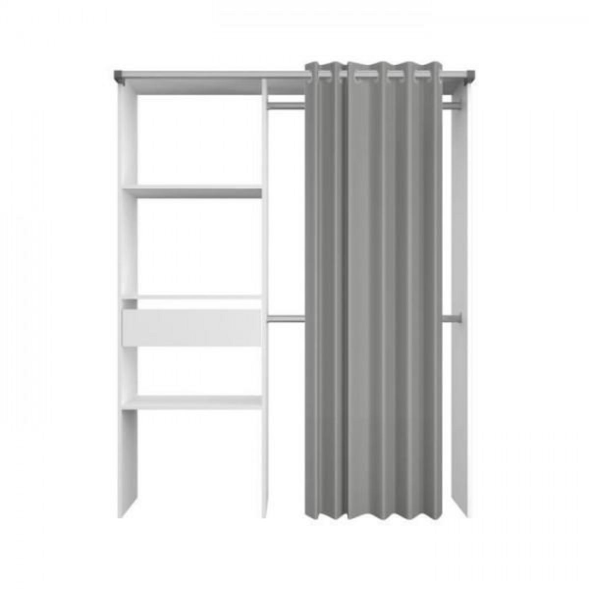 EKIPA Dressing ARTIC avec rideau - Blanc - 1 colonne + 2 penderies + 1 tiroir - EKIPA