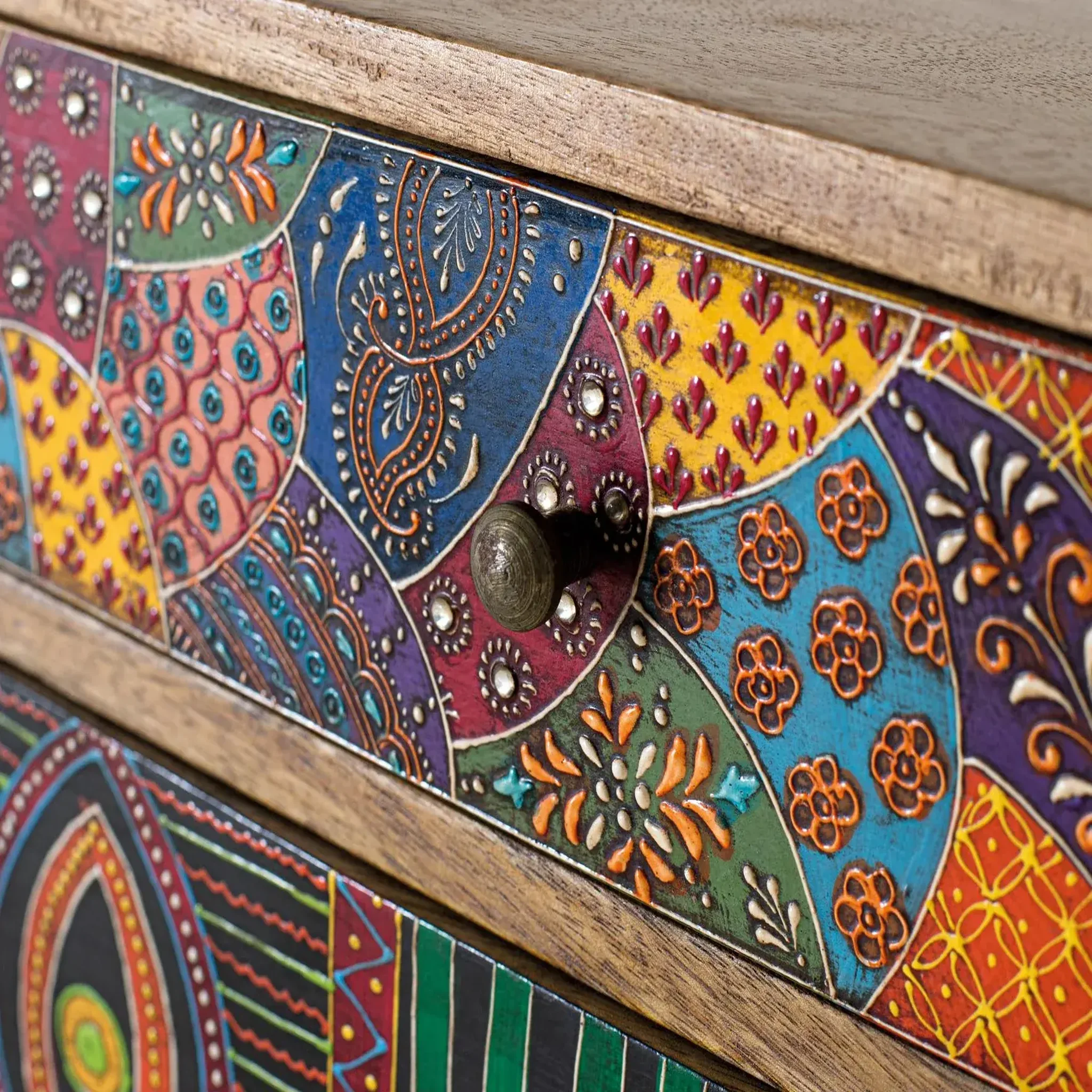 Voir la diapositive 5 : GINER Y COLOMER SL Console en bois de manguier 100 cm style boho ethnique