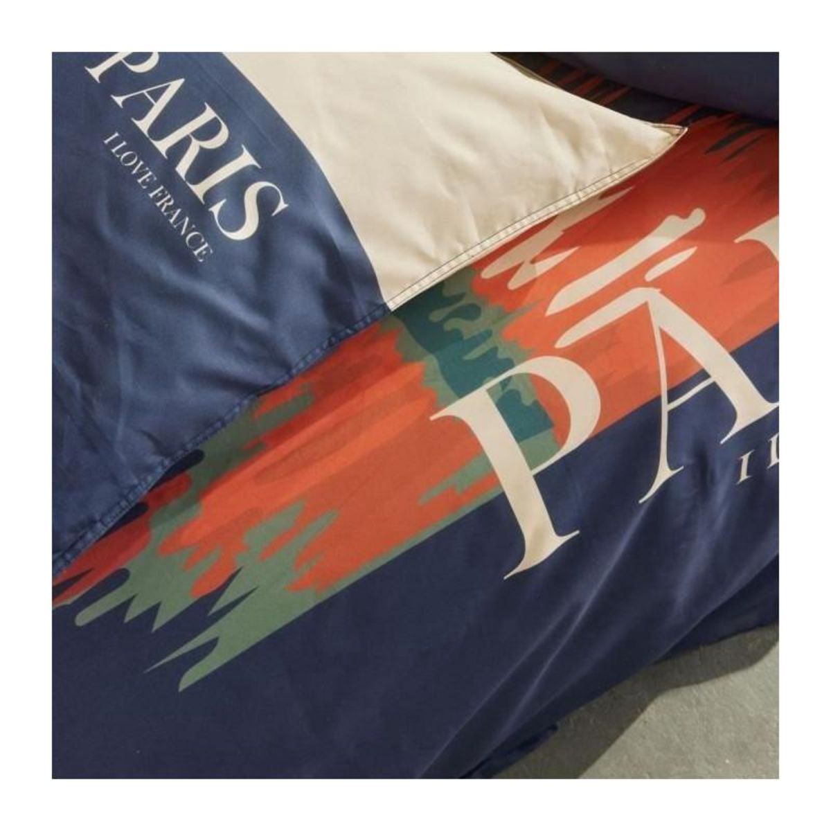 Today Parure de lit - TODAY - JAVA - 2 personnes - 240x220 cm - Coton - Imprimé Paris - Bleu