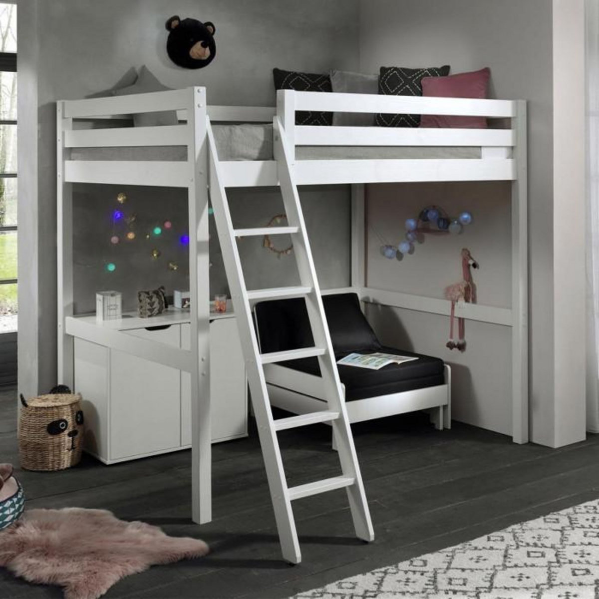 Paris Prix Pack - Lit Mezzanine Enfant, Commode & Fauteuil-Lit  Pino  Blanc